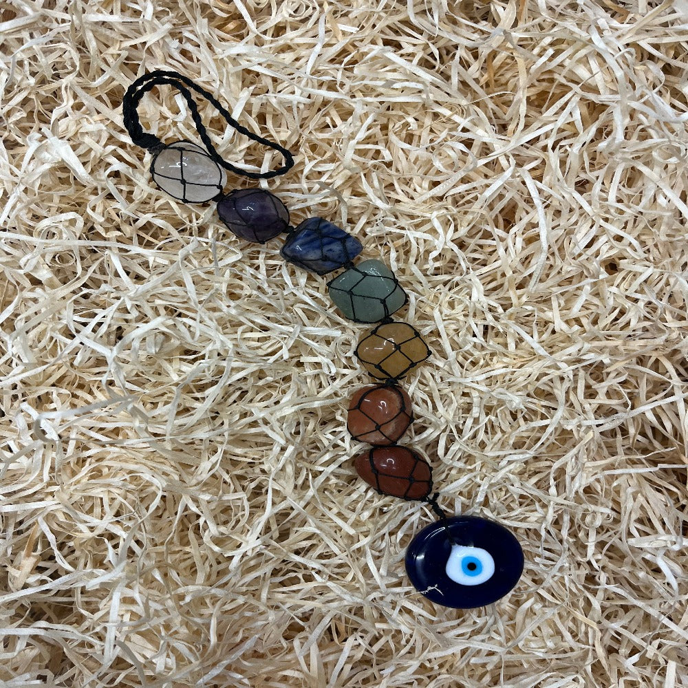 Evil Eye Chakra Hanging Stones in Netting