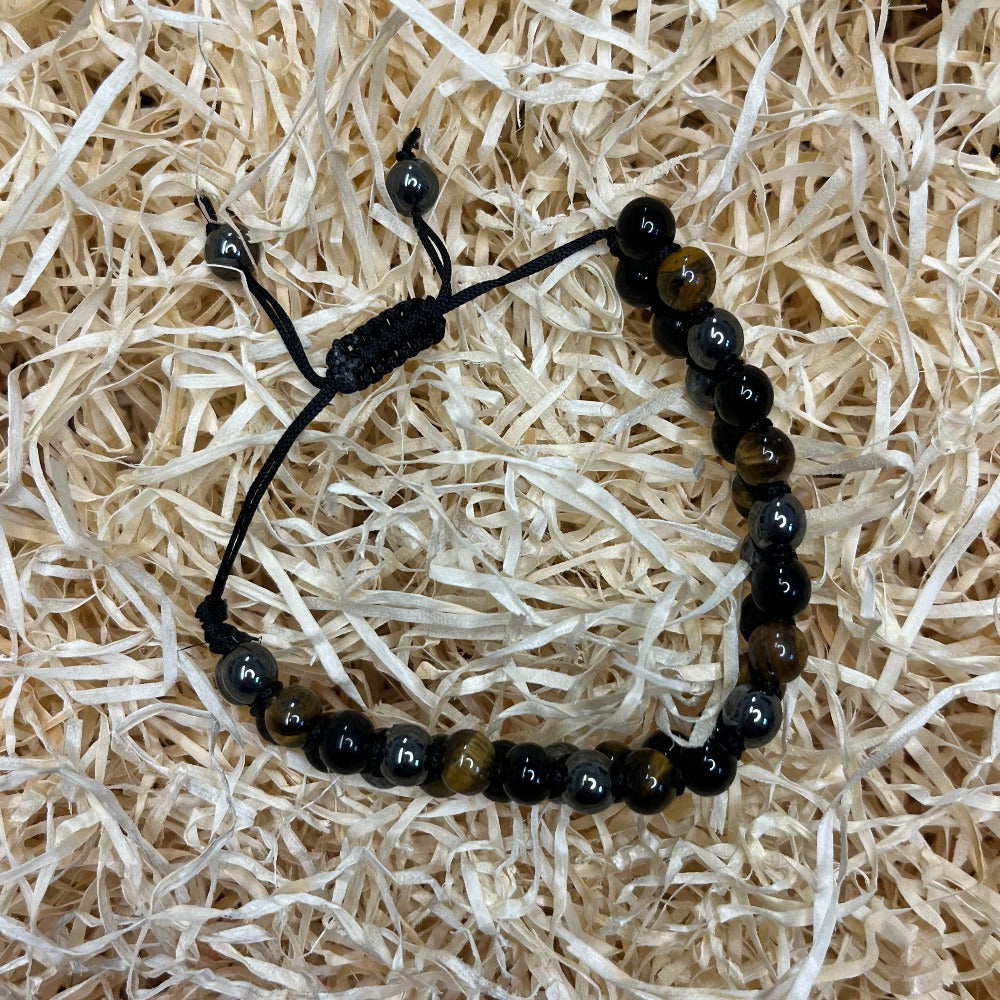 Double Band 3 stone Bead Bracelet (Black Mix)