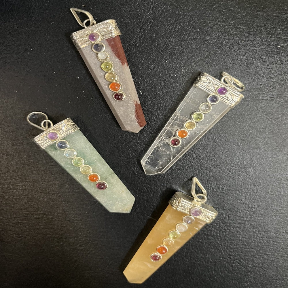 Gemstone Point Pendants with Chakra chips