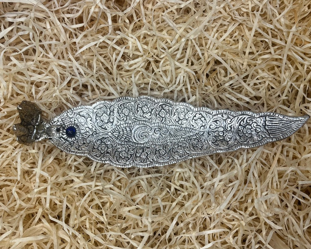 Metal Leaf Incense Ashcatcher with gemstone
