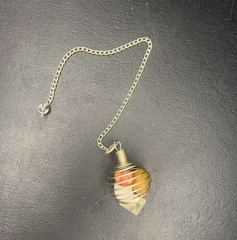 Spiral Pendulum with gemstones & quartz bottom