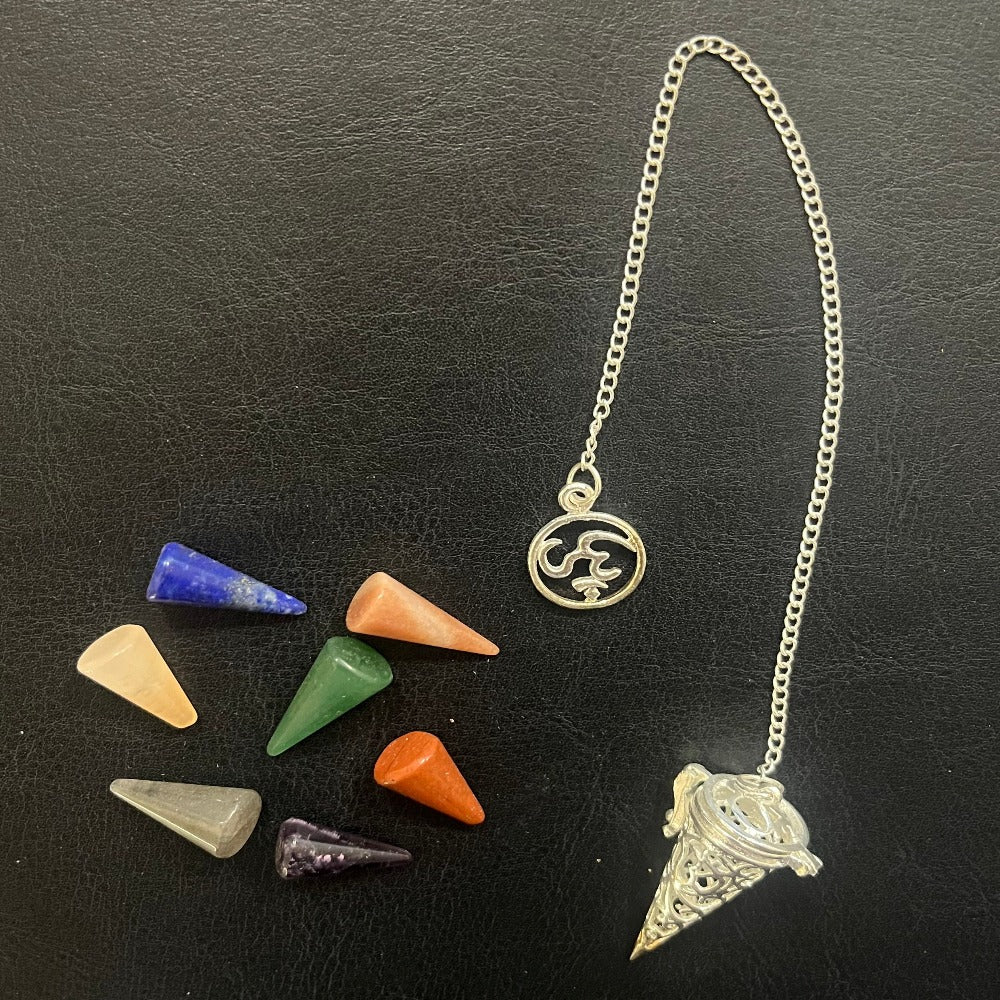 Silver Cage Pendulum with Chakra Cones