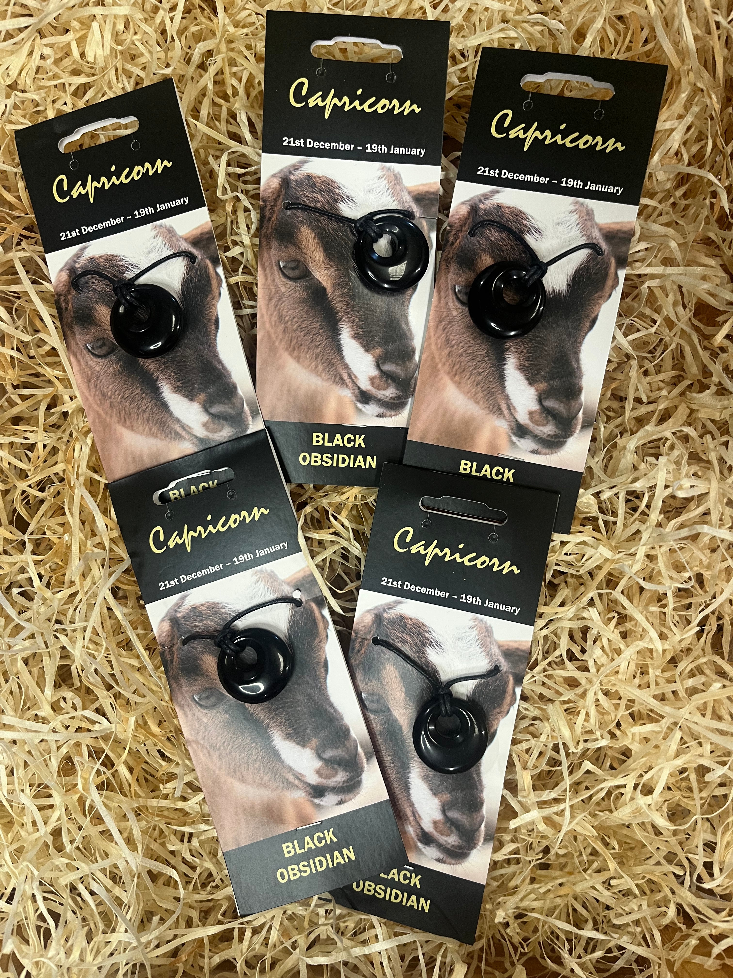 Black Obsidian Donut Necklace - Zodiac (Capricorn)