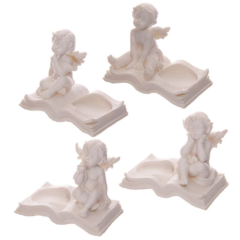 Cherubs sitting on Book Tea Light Candle Holder