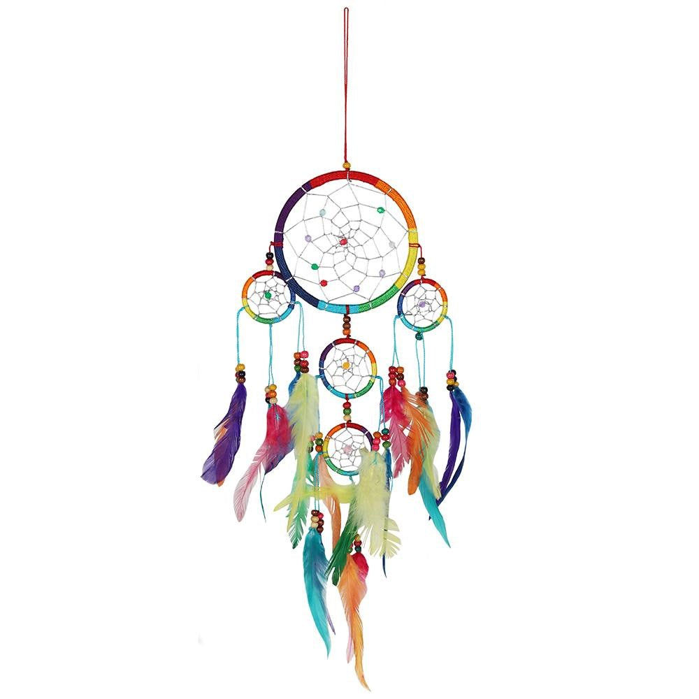 Multicoloured Dreamcatcher with Multicoloured Feathers and Beads - Medium 10cm