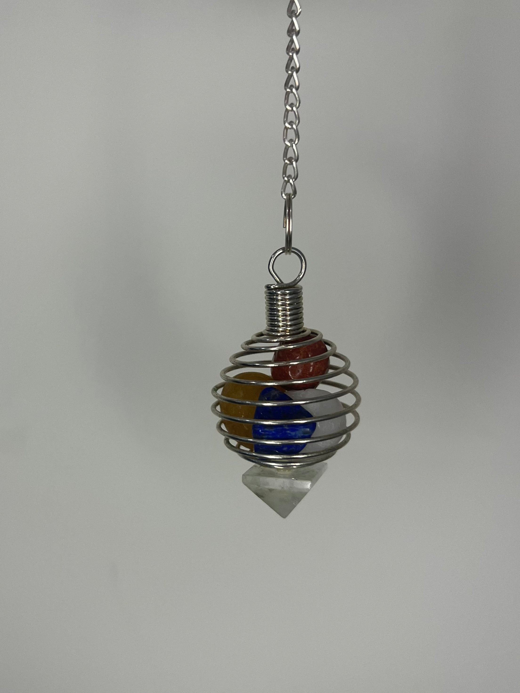 Spiral Pendulum with gemstones & quartz bottom
