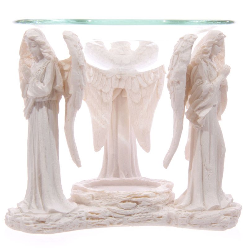 White Praying Angel with Glass Dish Oil Burner