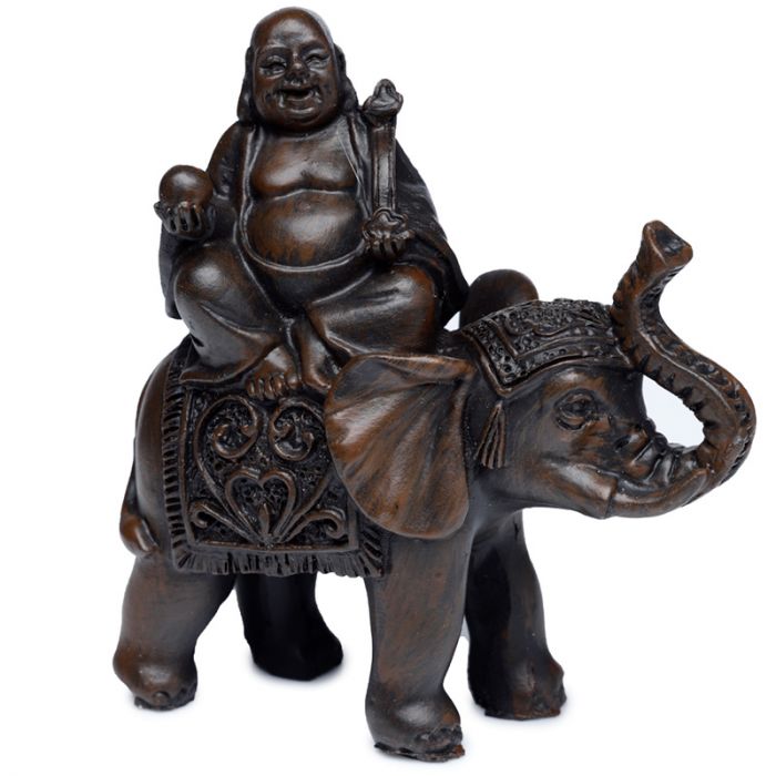 Lucky Buddha on Elephant - Wood effect