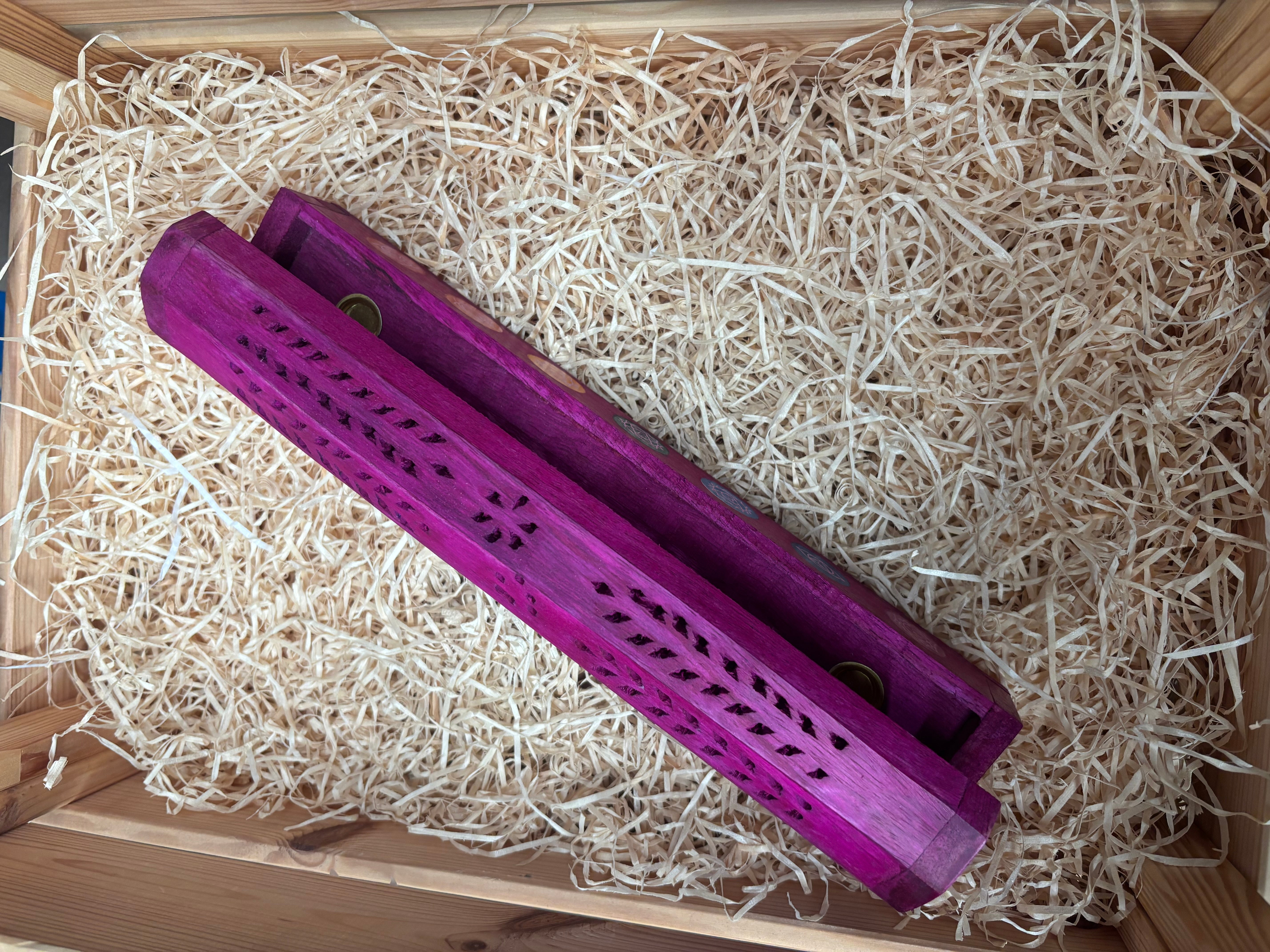 Carved Wooden Incense Ashbox Coloured