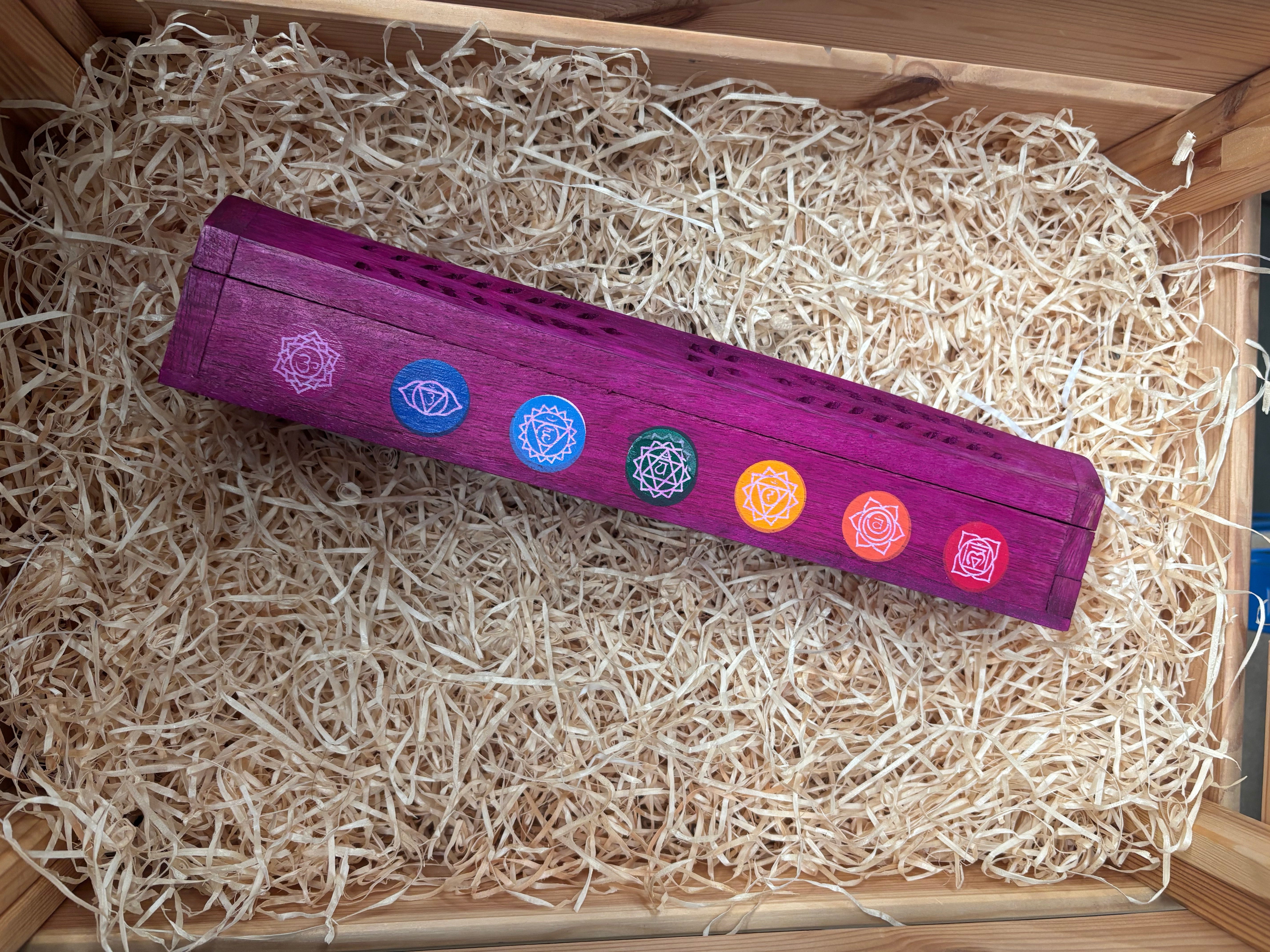 Carved Wooden Incense Ashbox Coloured