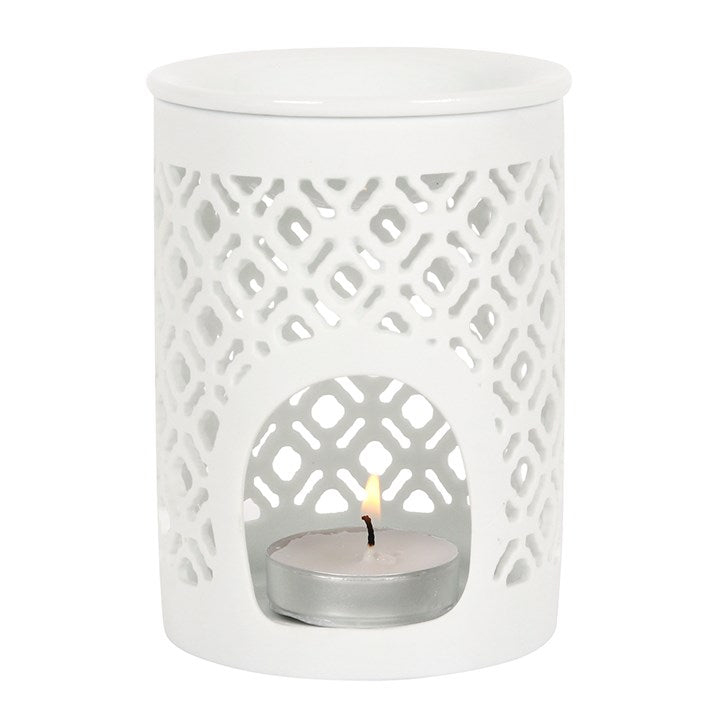 White Lattice Cut Ceramic Oil Burner